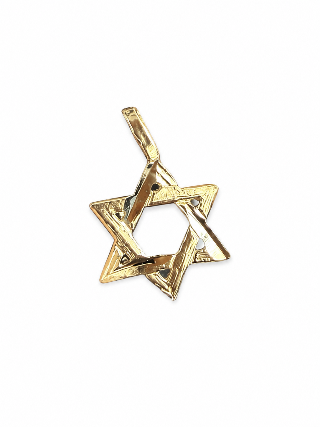 14KT Gold Charm Extra Small Open Diamond Cut Star of David with Plain Bell