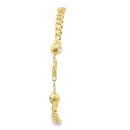 14KT Gold Bracelet Women's Single Charm Virgin Mary Sunray Butterfly with White CZ Stones Border and White CZ Stone End Cuban Link Lobster Clasp Band