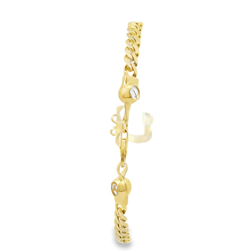 14KT Gold Bracelet Women's Single Charm Quinceanera Sunray Butterfly with White CZ Stones Border and White CZ Stone End Cuban Link Lobster Clasp Band