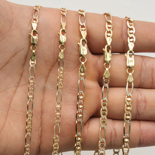 14KT Gold Chain Solid Tri Tone Figaro Mariner 2mm