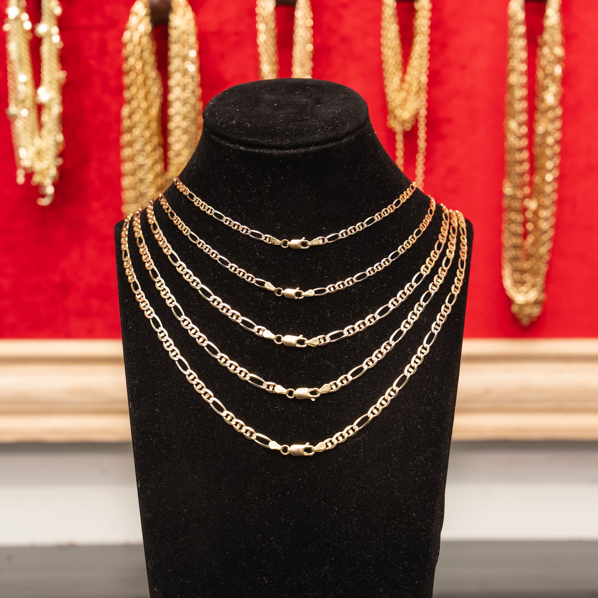 14KT Gold Chain Solid Tri Tone Figaro Mariner 2mm