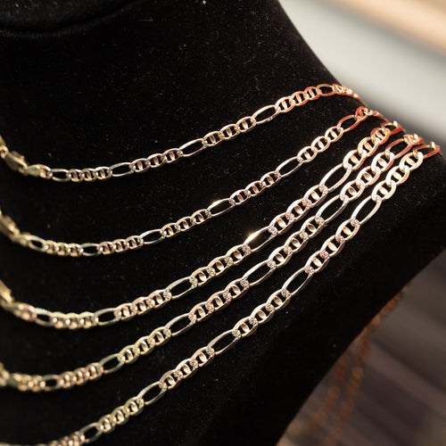 14KT Gold Chain Solid Tri Tone Figaro Mariner 2mm