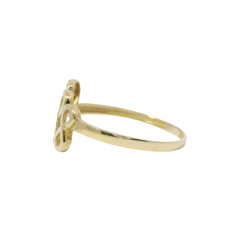 14KT Gold Ring Women's Triple Infinity Loop One White CZ Stone and Two Plain Loops with Plain Band