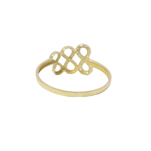 14KT Gold Ring Women's Triple Infinity Loop One White CZ Stone and Two Plain Loops with Plain Band
