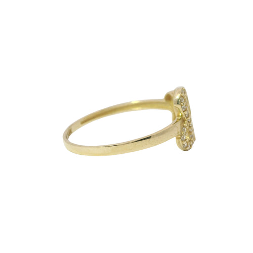 14KT Gold Ring Women's Triple Infinity Loop One White CZ Stone and Two Plain Loops with Plain Band