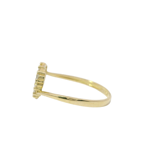 14KT Gold Ring Women's Two Tone Plain Rose Gold Center with White CZ Stones Outline Border and Asymmetrical Plain Band