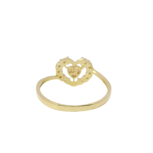 14KT Gold Ring Women's Two Tone Plain Rose Gold Center with White CZ Stones Outline Border and Asymmetrical Plain Band