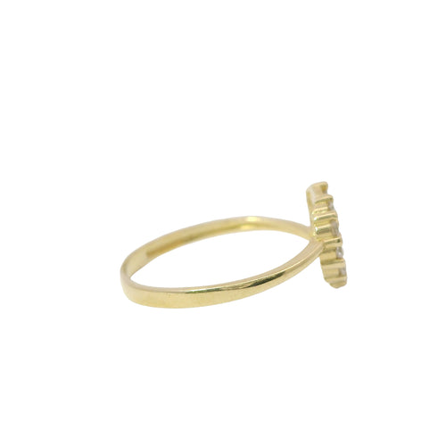 14KT Gold Ring Women's Two Tone Plain Rose Gold Center with White CZ Stones Outline Border and Asymmetrical Plain Band