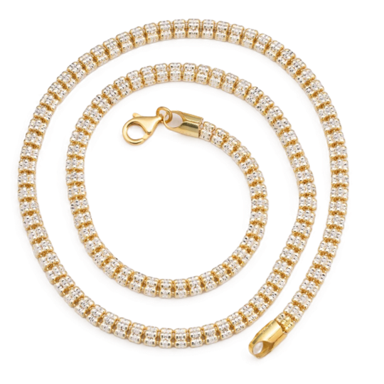 14KT Gold Chain Two Tone Ice Yellow/ White 7mm