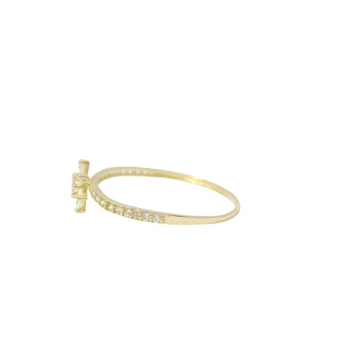 14KT Gold Ring Women's Light Weight White CZ Stone Snowflake Center with White CZ Stone Band