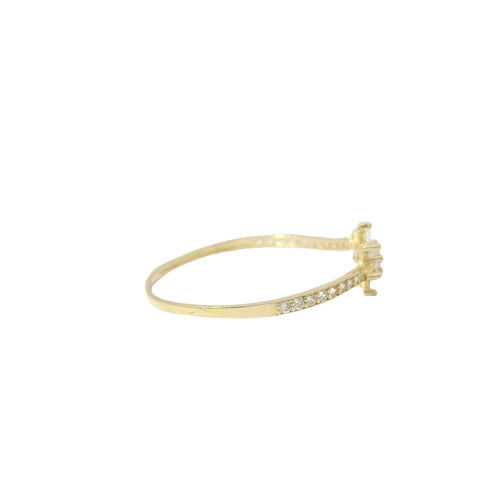 14KT Gold Ring Women's Light Weight White CZ Stone Snowflake Center with White CZ Stone Band