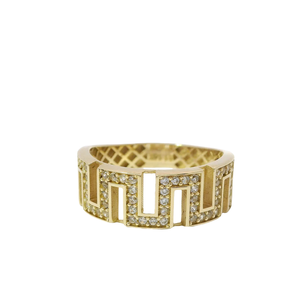 14KT Gold Ring Women's White CZ Stones Greek Band