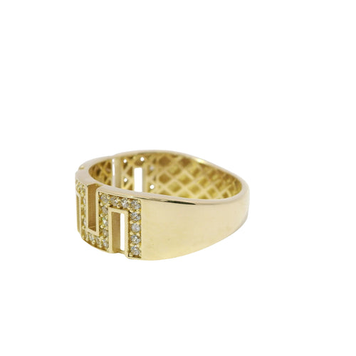 14KT Gold Ring Women's White CZ Stones Greek Band