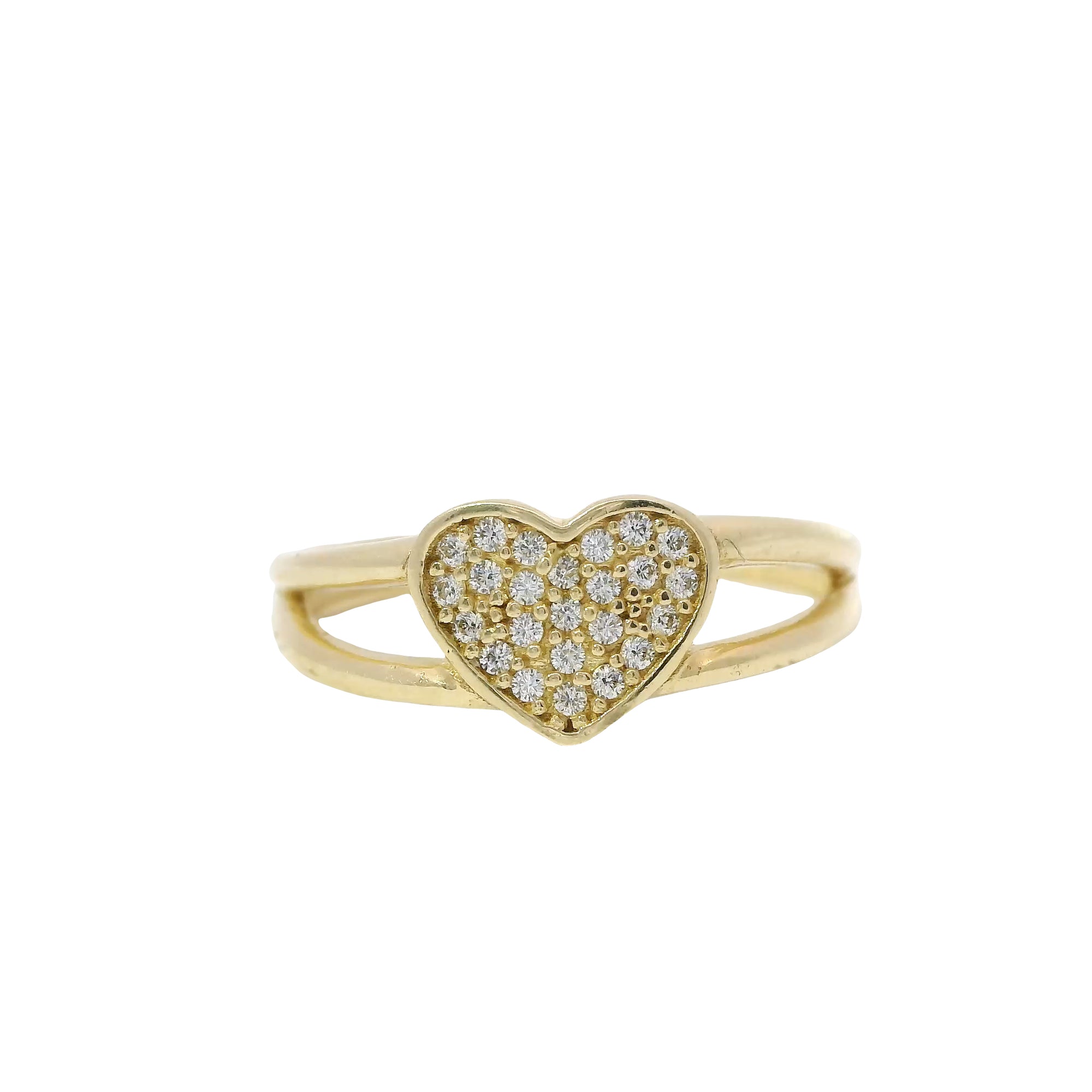 14KT Gold Ring Women's White CZ Stones Heart Cluster Center with Plain Split Band