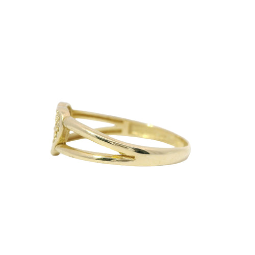 14KT Gold Ring Women's White CZ Stones Heart Cluster Center with Plain Split Band