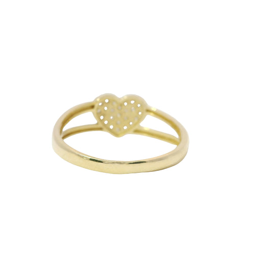 14KT Gold Ring Women's White CZ Stones Heart Cluster Center with Plain Split Band