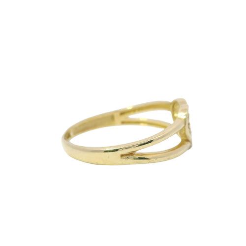 14KT Gold Ring Women's White CZ Stones Heart Cluster Center with Plain Split Band