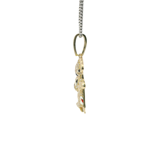 14KT Gold Charm Large Lilo and Stich with Enamel Highlights and White CZ Stone Body and Bell