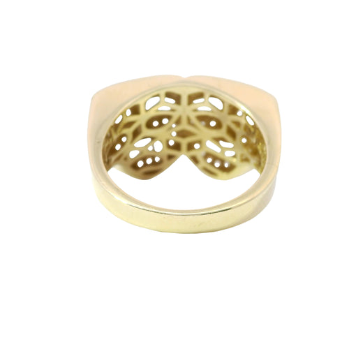 14KT Gold Ring Women's White CZ Stones "Laugh Now Cry Later" Masks with Plain Band