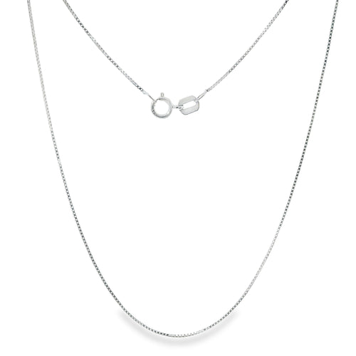 14KT White Gold Solid Thin Chain Box Link with Spring Lock Clasp .5mm