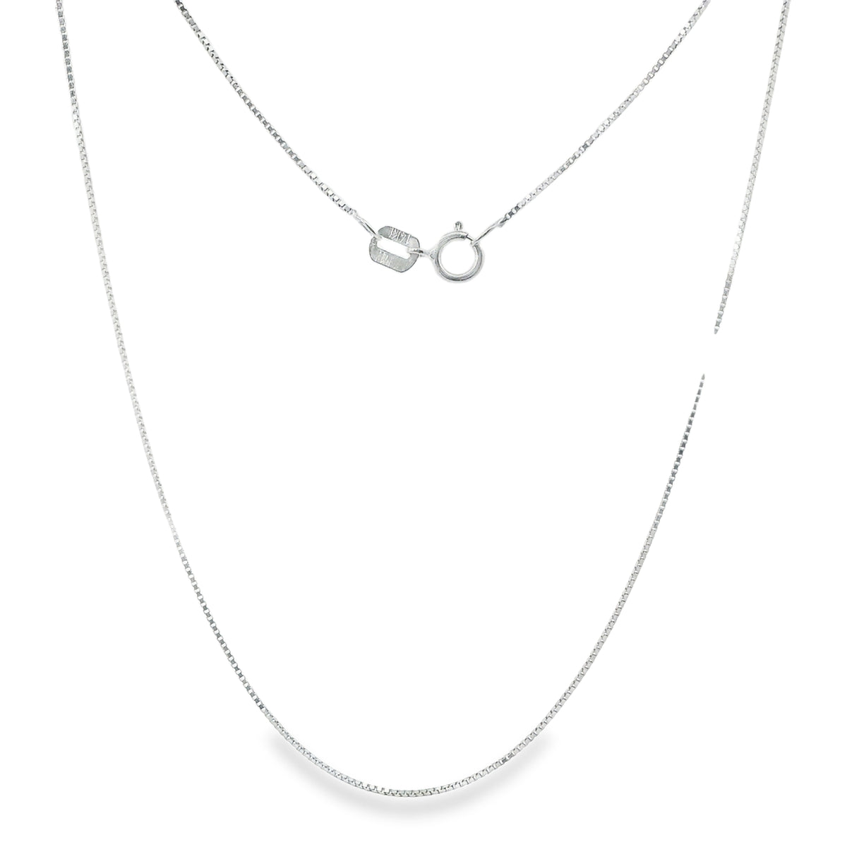 14KT White Gold Solid Thin Chain Box Link with Spring Lock Clasp .5mm