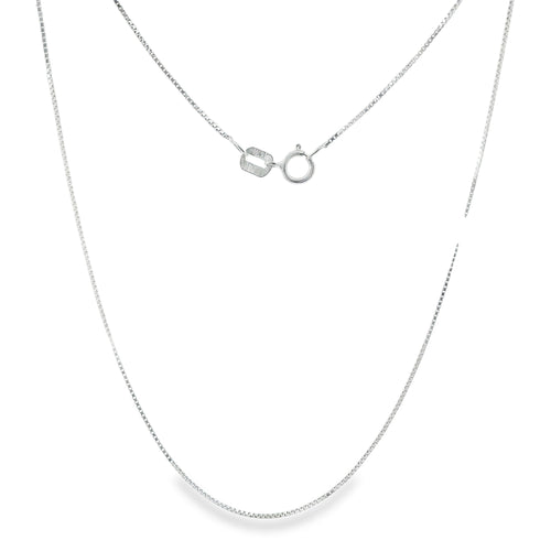 14KT White Gold Solid Thin Chain Box Link with Spring Lock Clasp .5mm