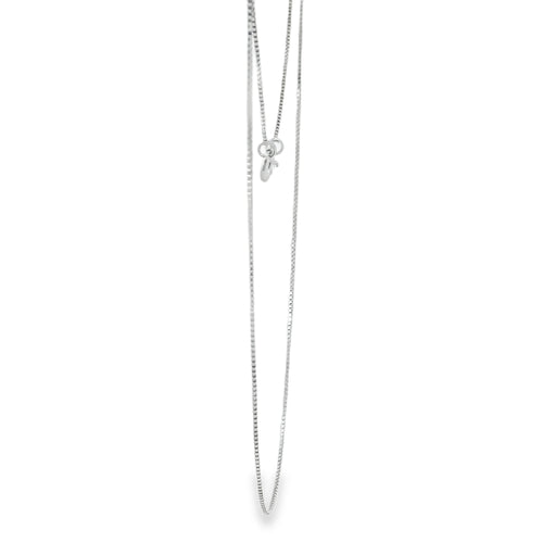 14KT White Gold Solid Thin Chain Box Link with Spring Lock Clasp .5mm