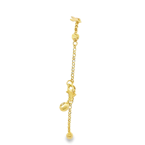 14KT Gold Bracelet Women's Three Charm Plain Cross with White CZ Stone End Cable Link Lobster Clasp Band