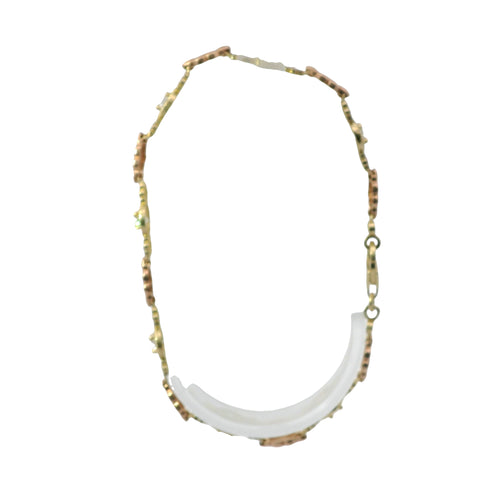 14KT Gold Bracelet Women's Tri Tone Tennis with Alternating White CZ Stones, Flowers, and Double Horizontal Hearts Pattern with Beaded Border and Lobster Clasp