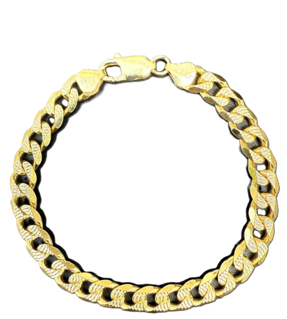14KT Gold Bracelet Solid Curb Yellow Diamond Cut 1mm